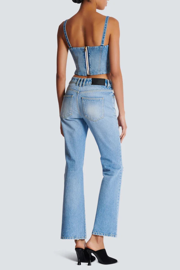 Ogana Gold Buttoned Denim Top