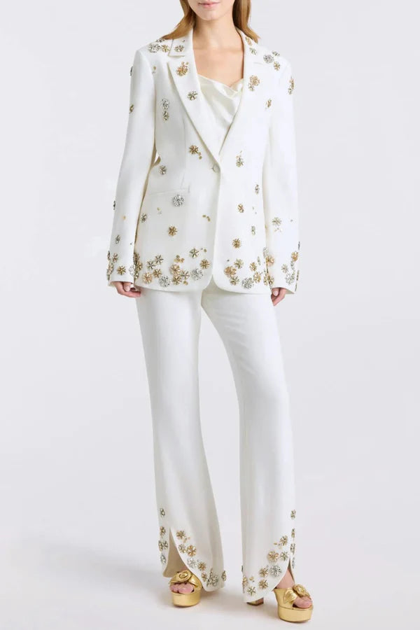 Saanvi Floral Crystal Embellished Blazer & Trousers Set